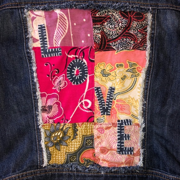 Upcycled Hippie Boho Patchwork Dark Denim Jacket - Picture 14 of 15